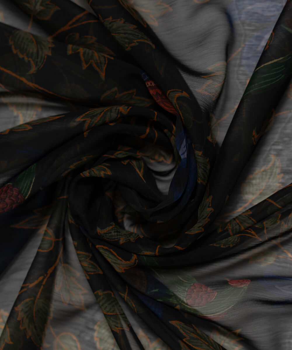 Poly Chiffon Printed Black Dupatta