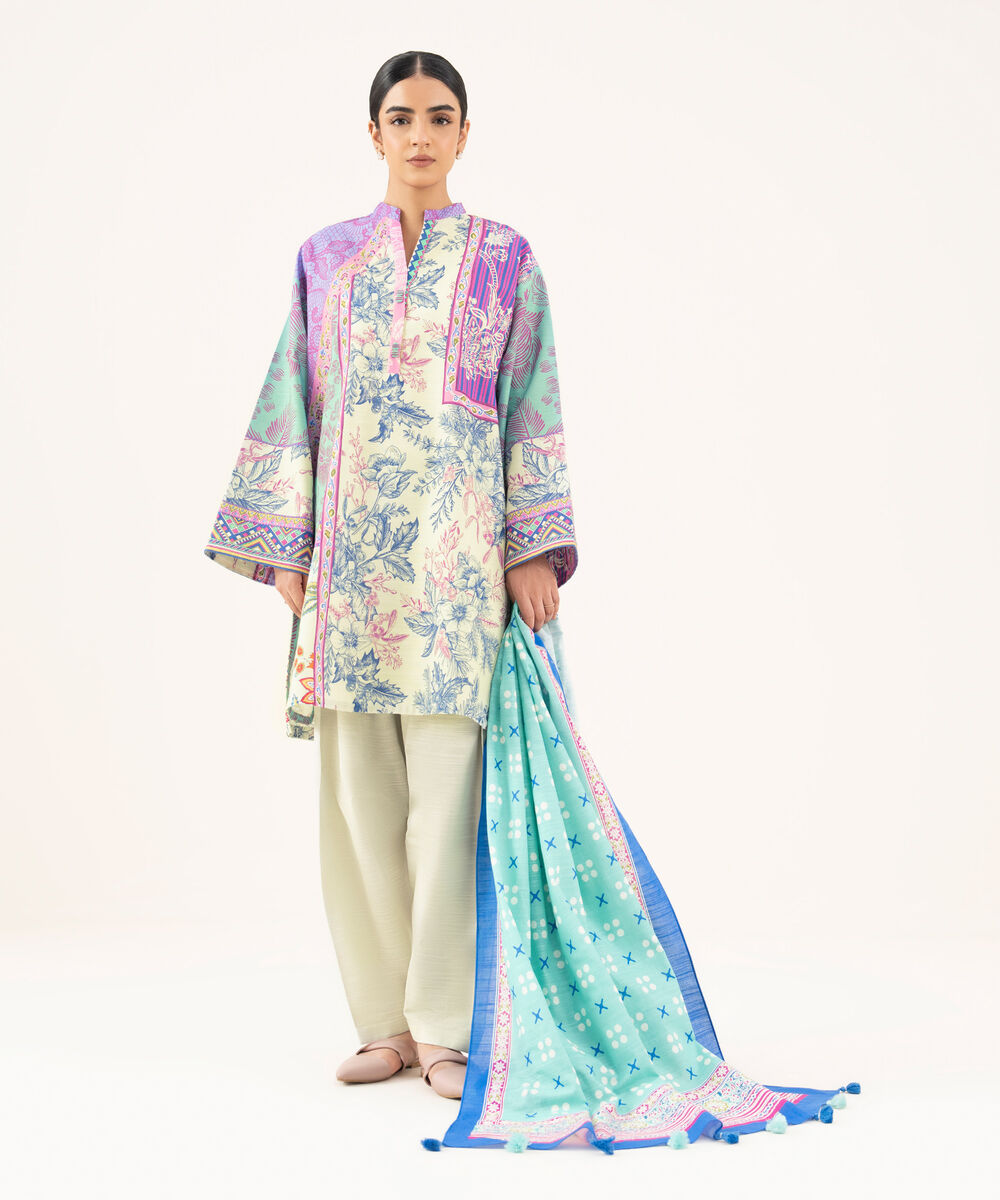 Women's Unstitched Cotton Printed Multi 2 Piece Suit