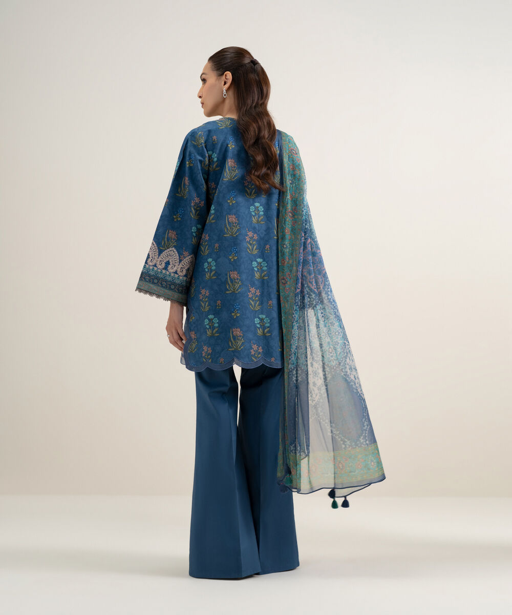 Women's Unstitched Lawn Embroidered Blue 3 Piece Suit