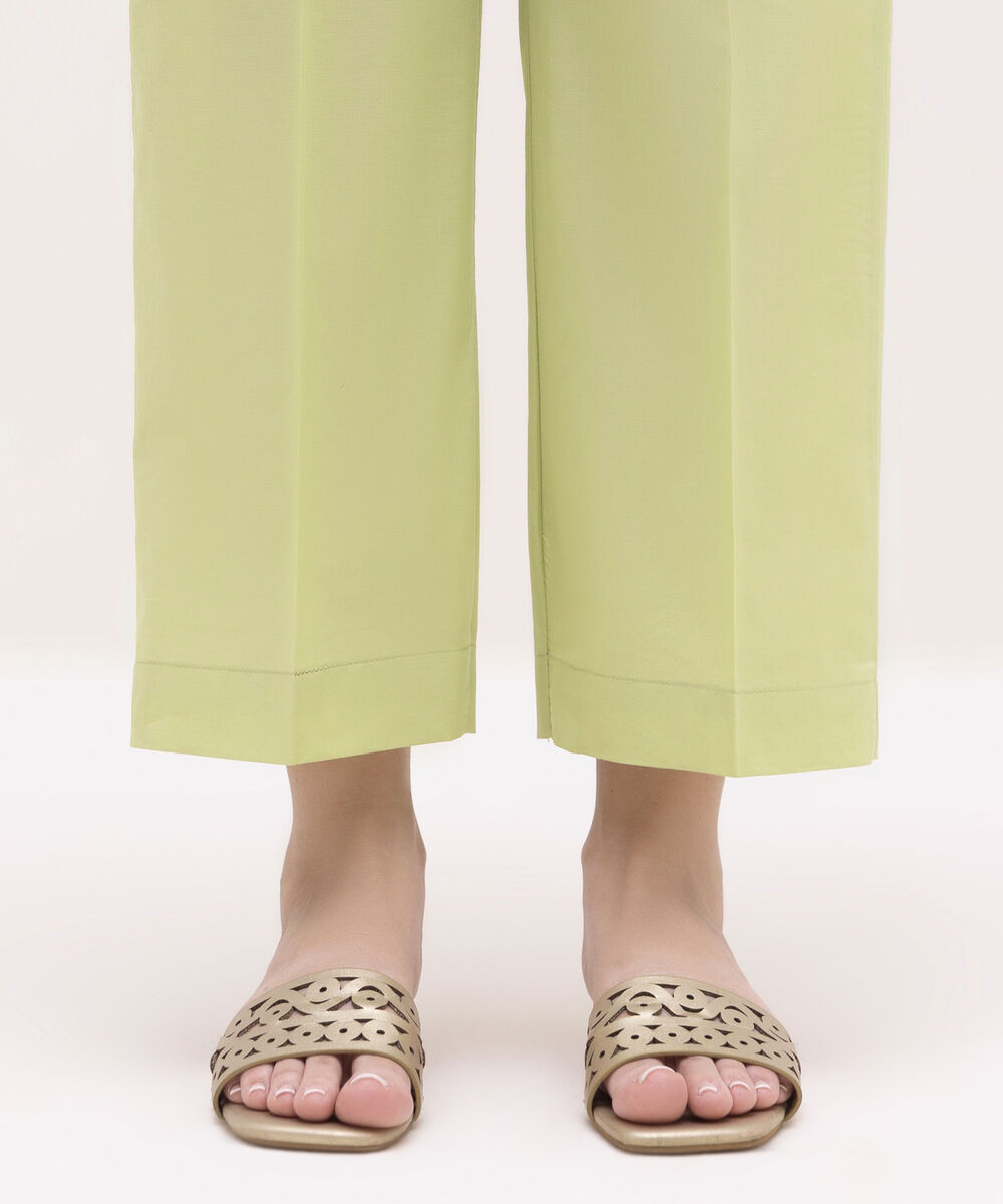 Women's RTW Cambric Green Solid Straight Pants