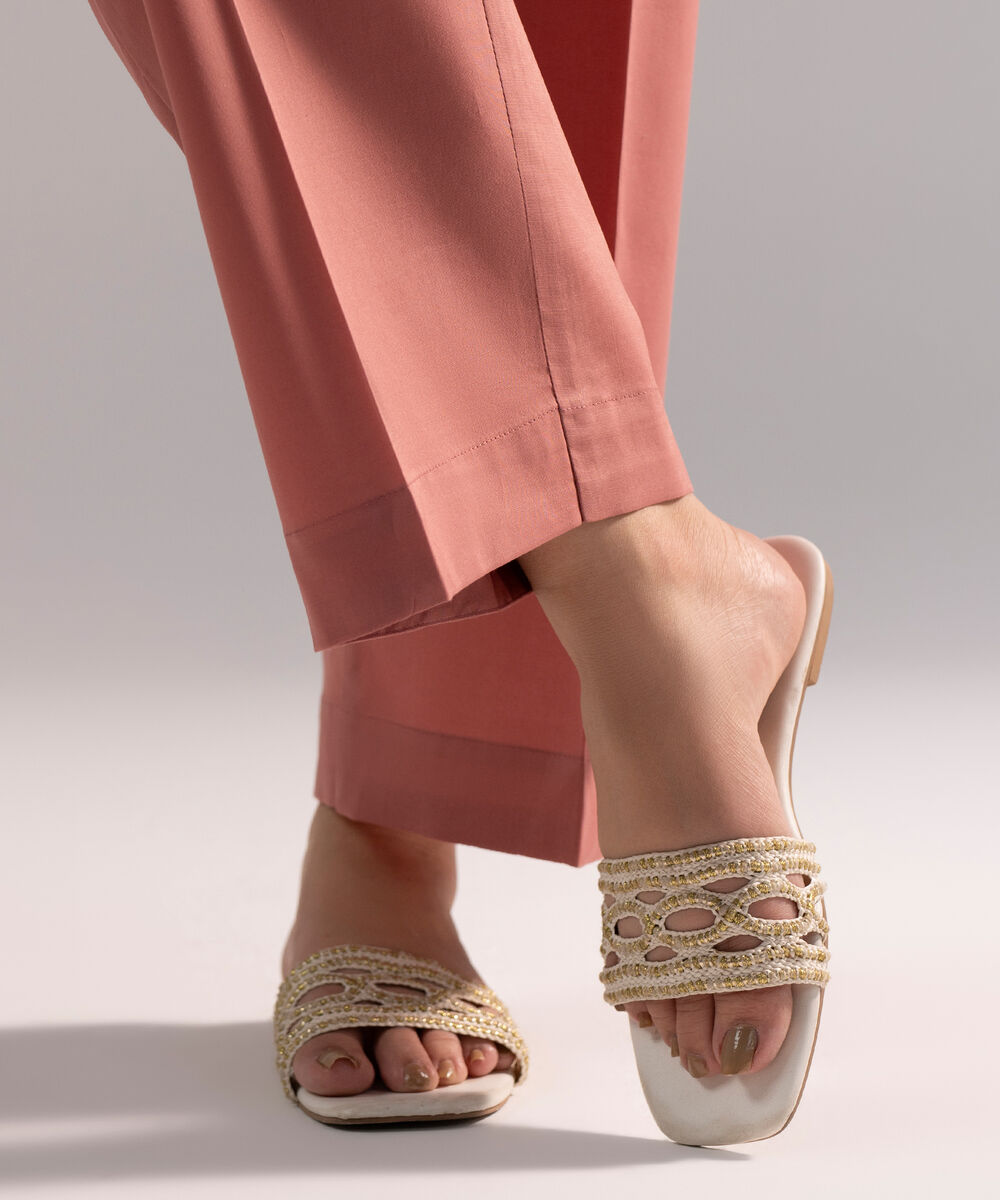 Women's RTW Cambric Solid Pink Straight Pants