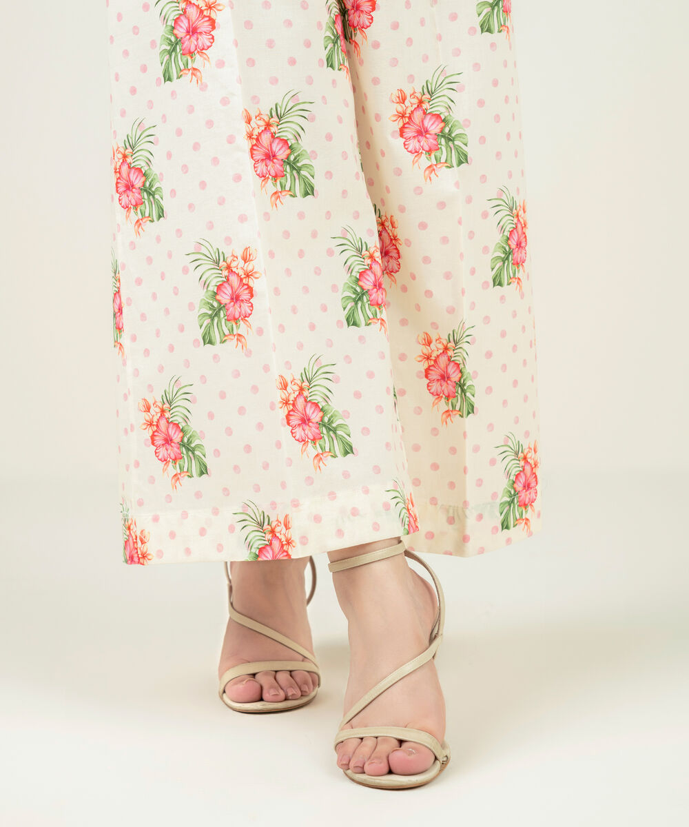 Women's RTW Cambric Printed Off White Flared Pants