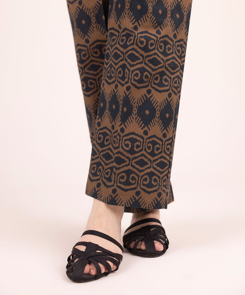Women's RTW Khaddar Printed Black Straight Pants