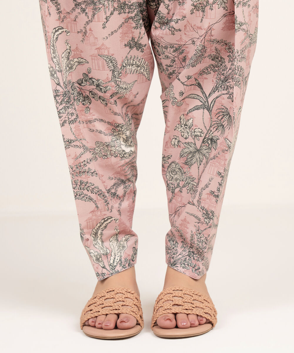 Women's RTW Cambric Printed Pink Shalwar