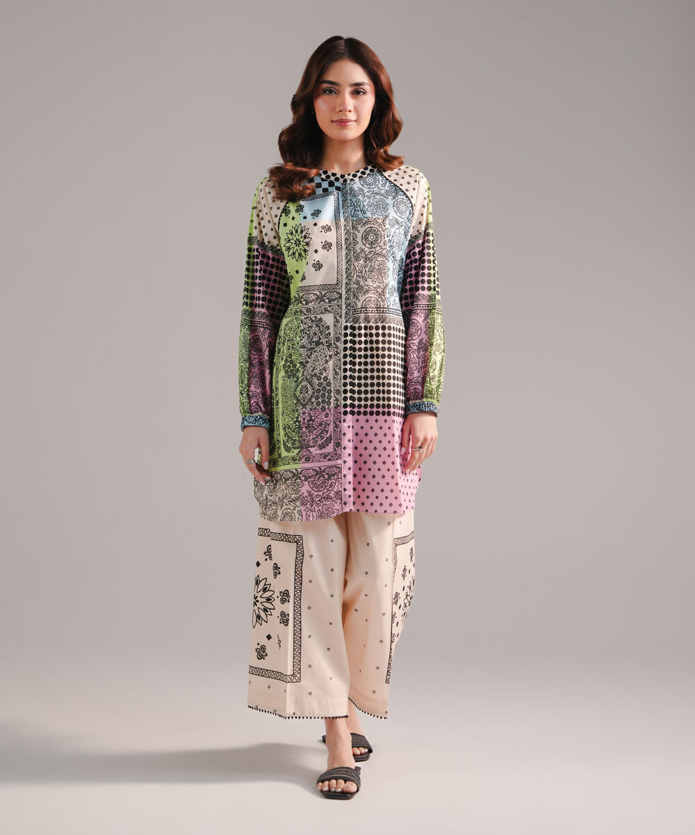 Women's RTW Lawn Printed Beige Straight Shirt