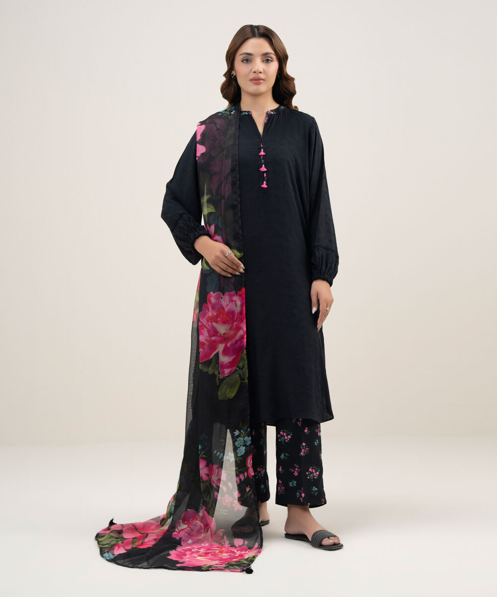 Blended Tissue Printed Black Dupatta