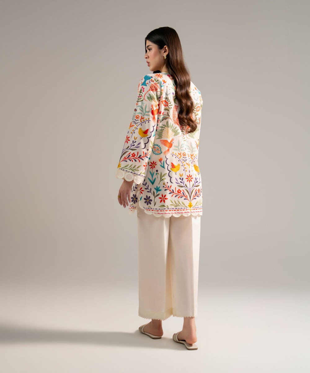 Women's RTW Lawn Printed Off White 2 Piece Suit