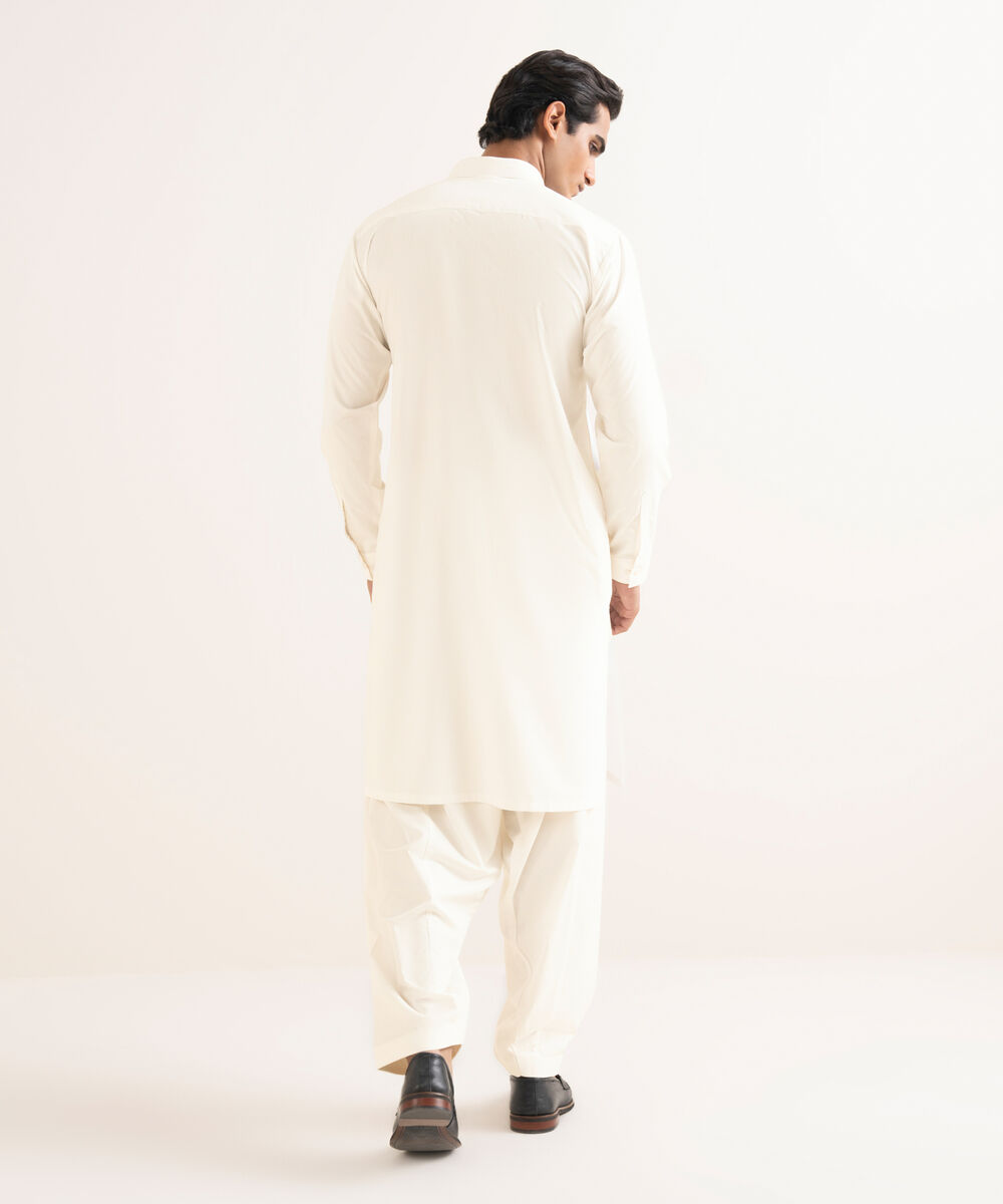 Men's Stitched Textured Wash & Wear Off White Suit
