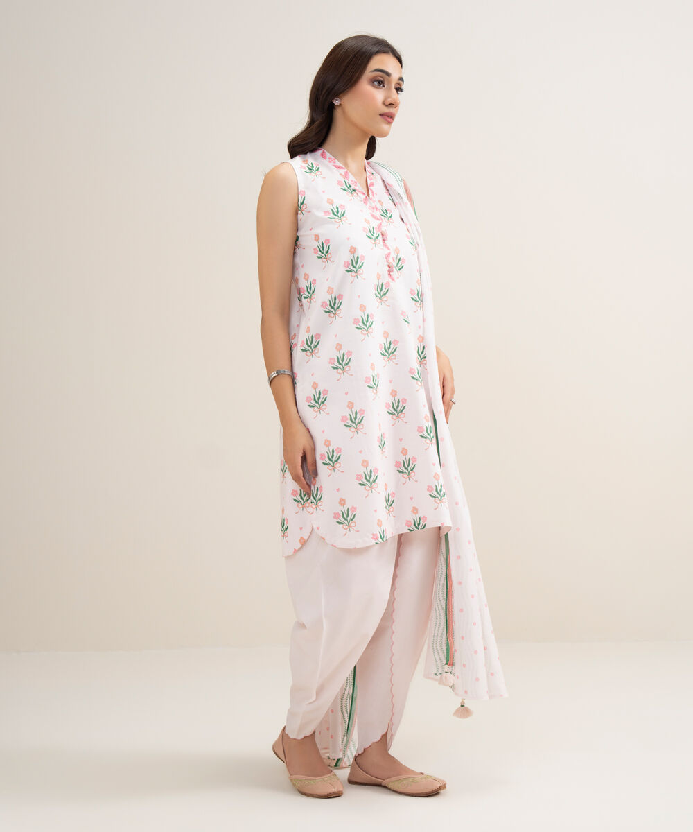 Women's Unstitched Lawn Printed Off White 3 Piece Suit