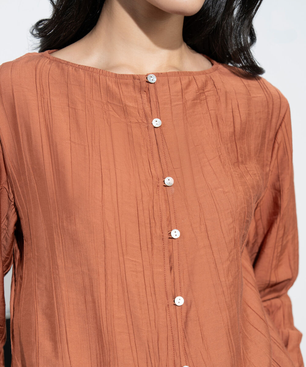 Women's Western Rust Slash Neck Textured Top