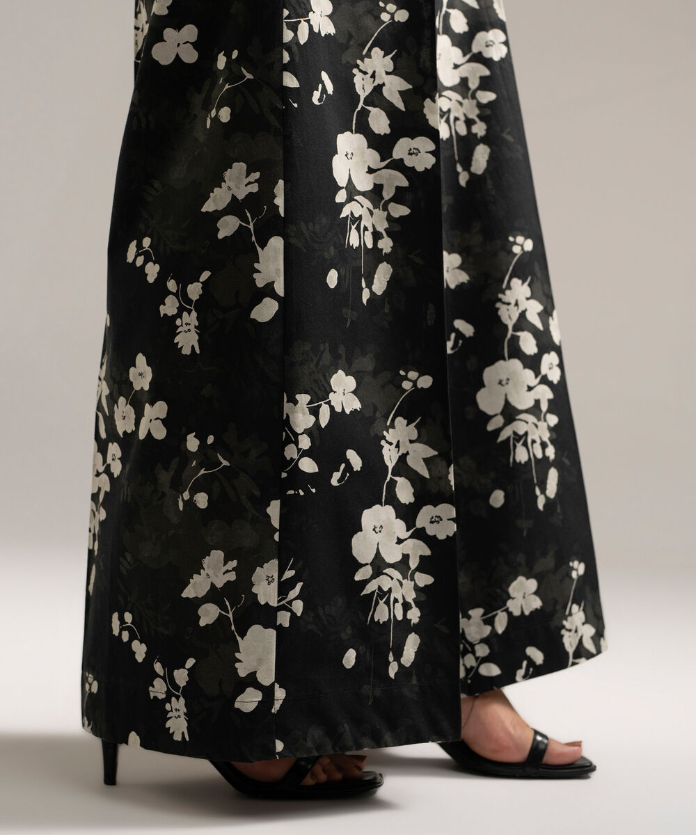Women's RTW Cambric Printed Black Flared Pants