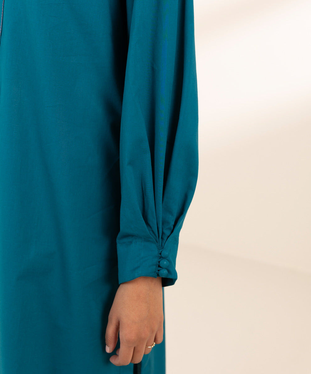 Woman - Green Solid Cambric Shirt