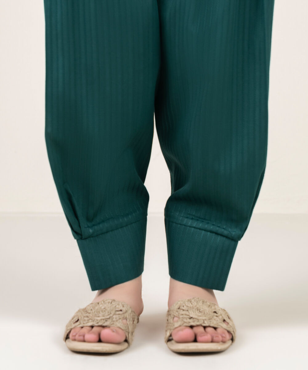 Women's RTW Dobby Solid Green Shalwar