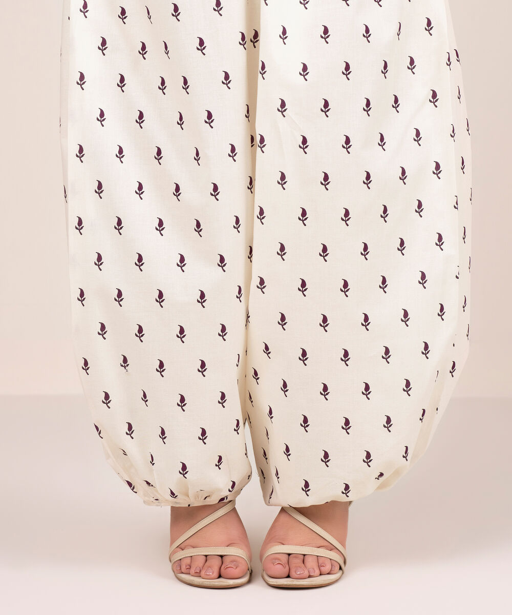 Women's RTW Cambric Printed Off White Balloon Pants