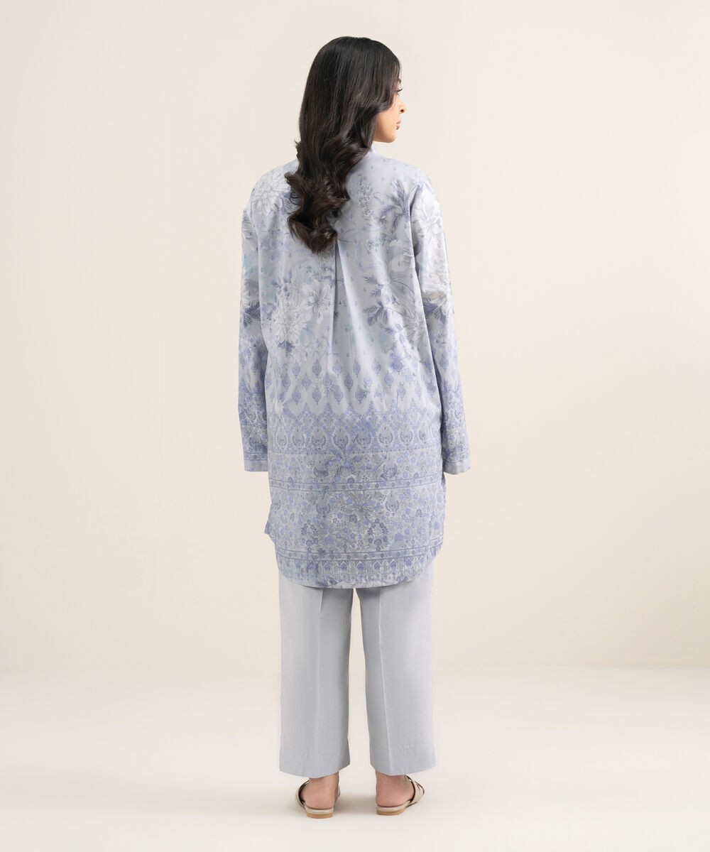 Women's RTW Cotton Viscose Printed Purple Straight Shirt