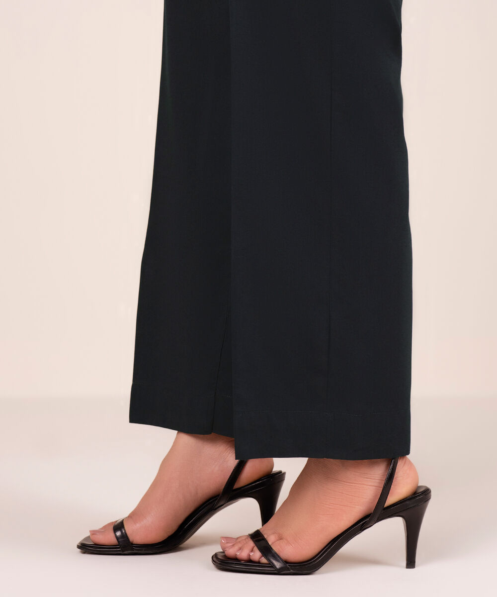 Women's RTW Cotton Viscose Solid Black Straight Pants