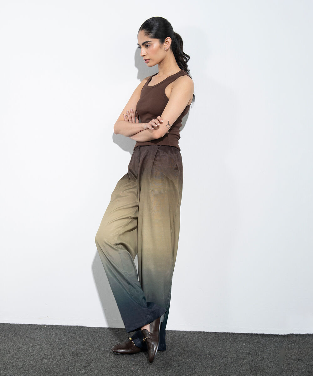 Women's Western Multi Ombre Print Wide Leg Trousers