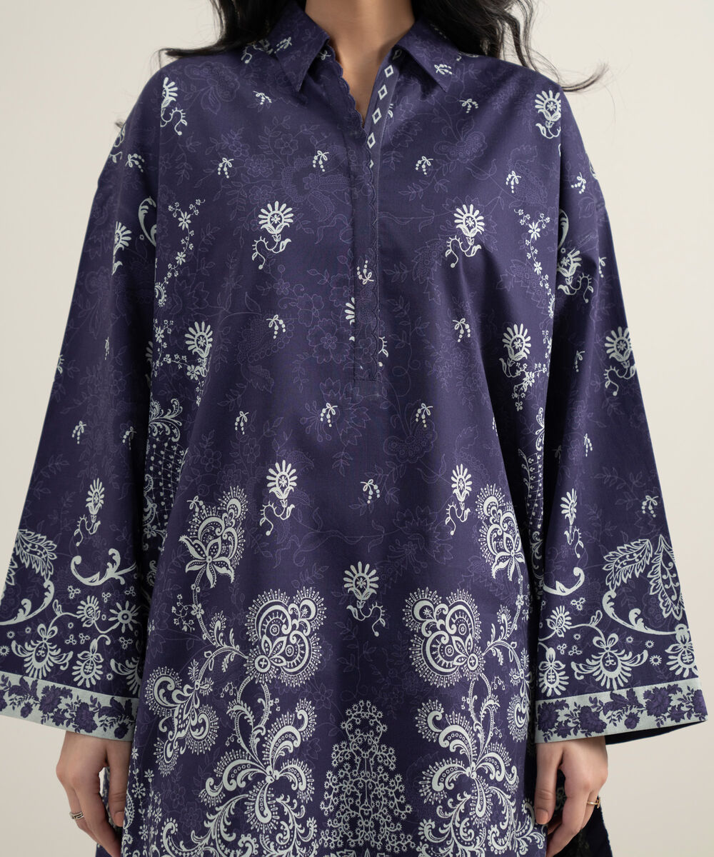 Women's Unstitched Lawn Printed Purple and Off White 2 Piece Suit
