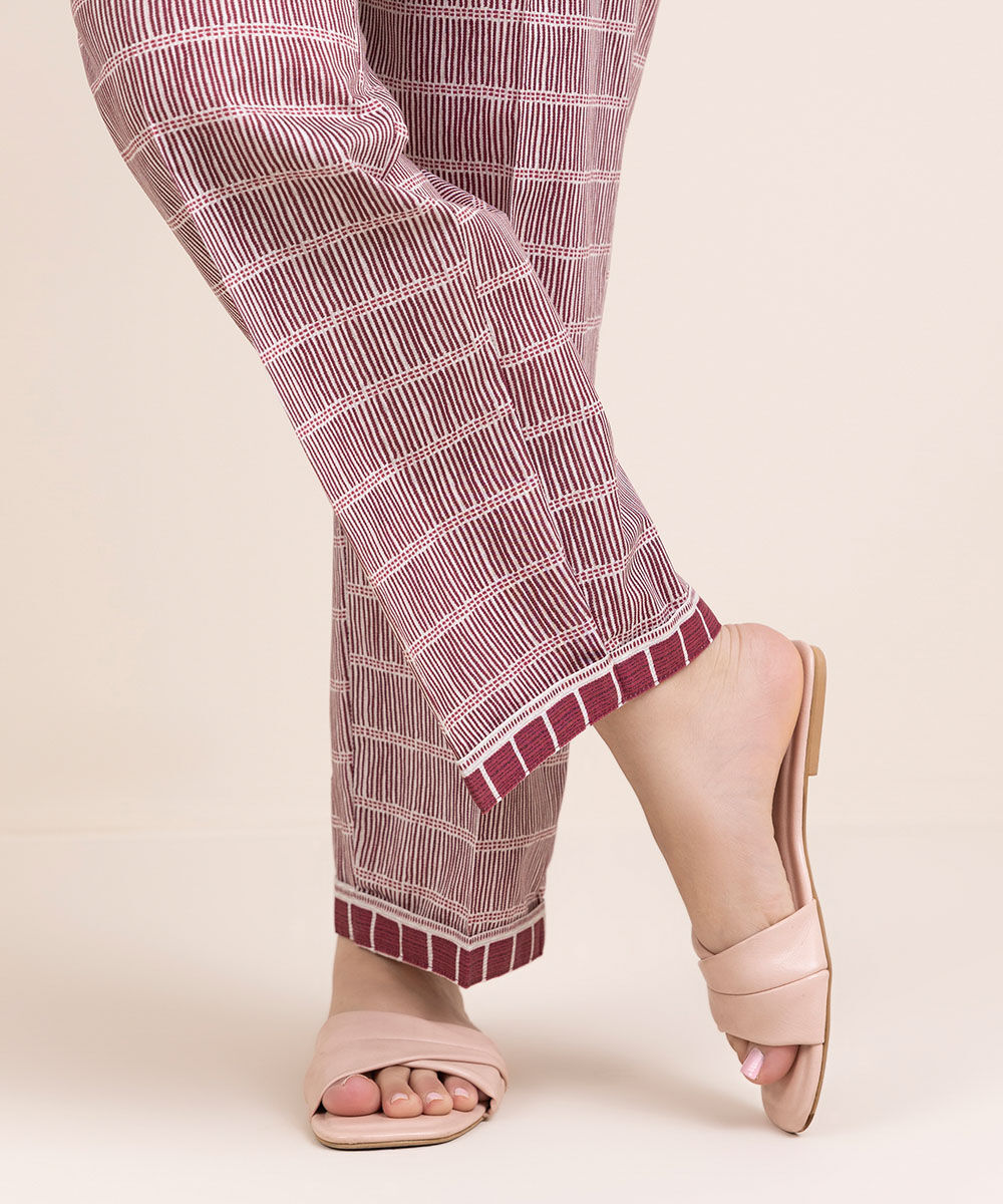 Woman - Grey Printed Cambric Straight Pants
