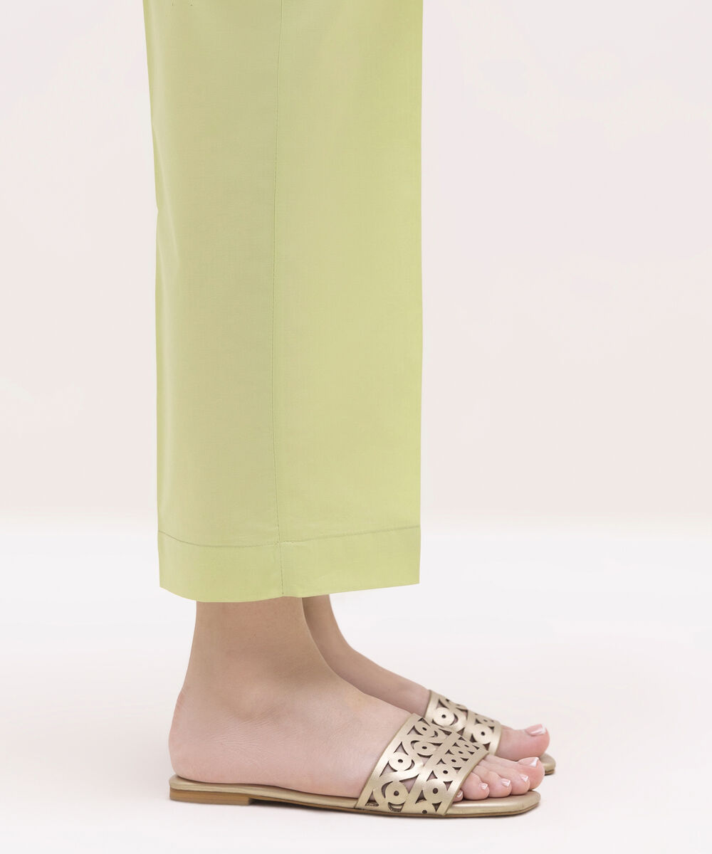 Women's RTW Cambric Green Solid Straight Pants