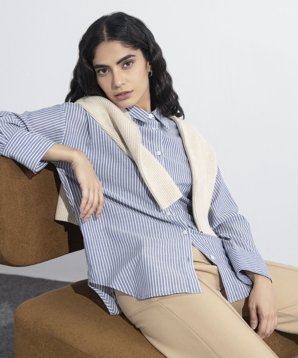 Women's Western Wear Light Blue Button Through Shirt