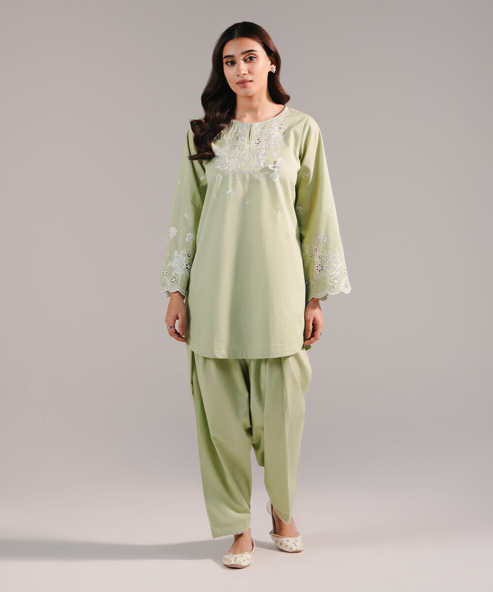Women's RTW Crosshatch Embroidered Mint Green Straight Shirt