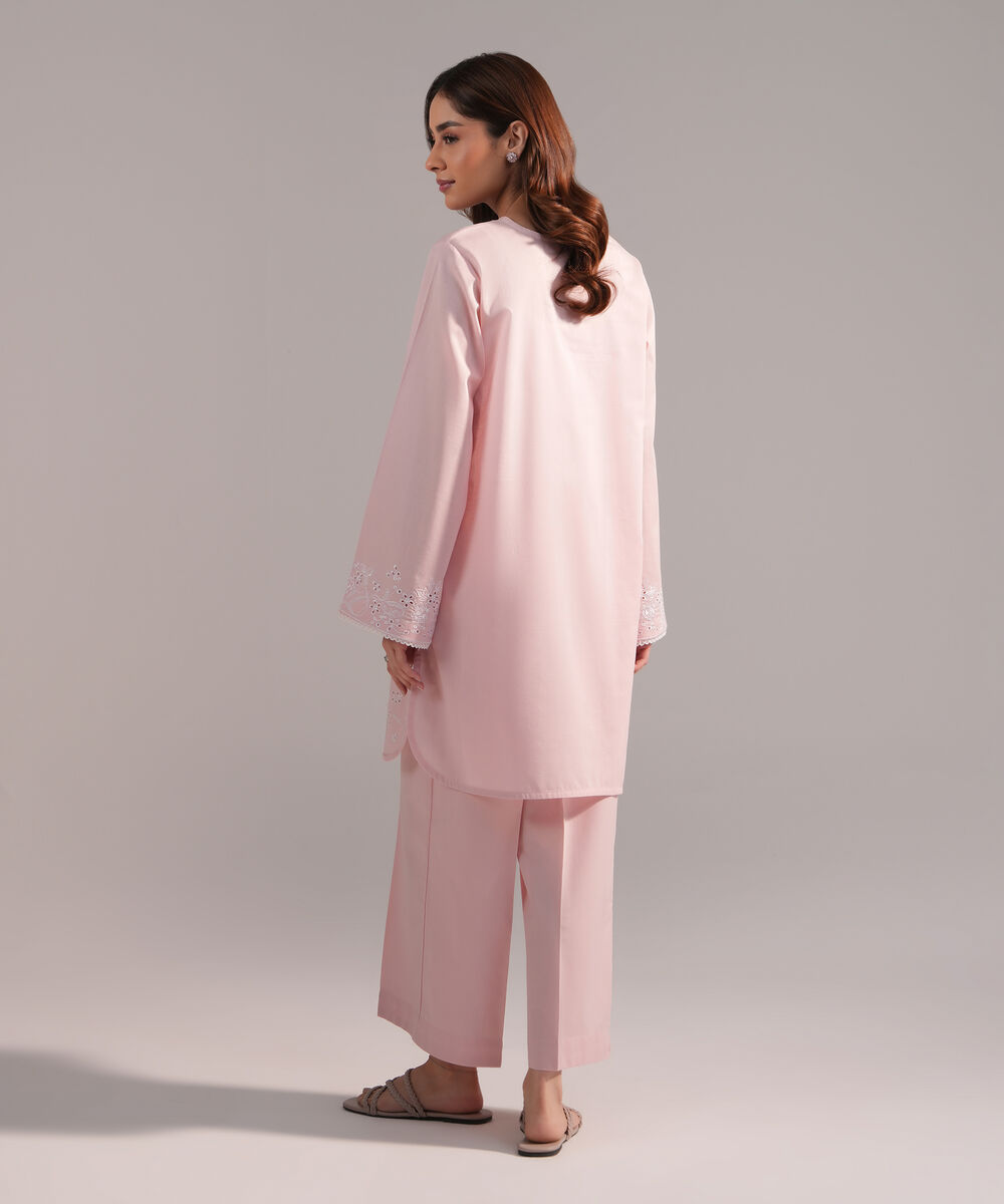 Women's RTW Crosshatch Embroidered Pink Straight Shirt