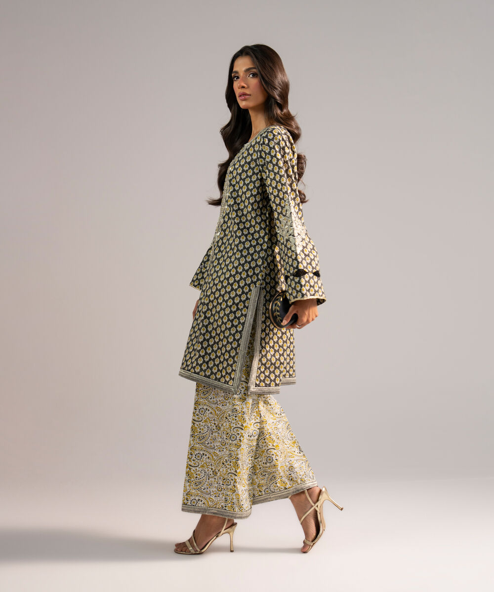 Women's RTW Zari Lawn Embroidered Black Straight Shirt