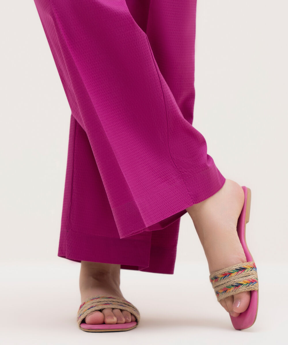 Women's RTW Textured Cotton Pink Solid Culottes