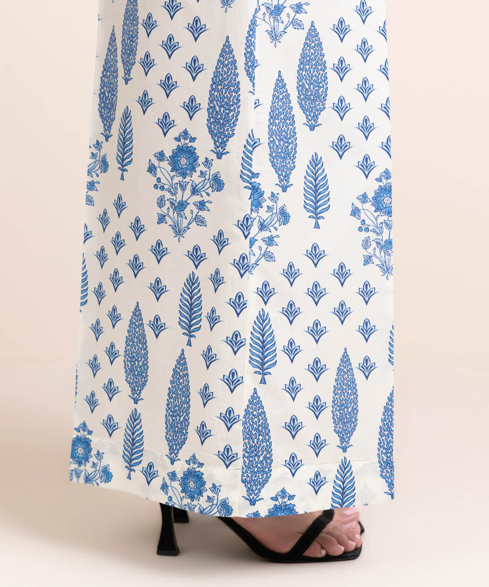 Woman - Blue Printed Cambric Flared Pants