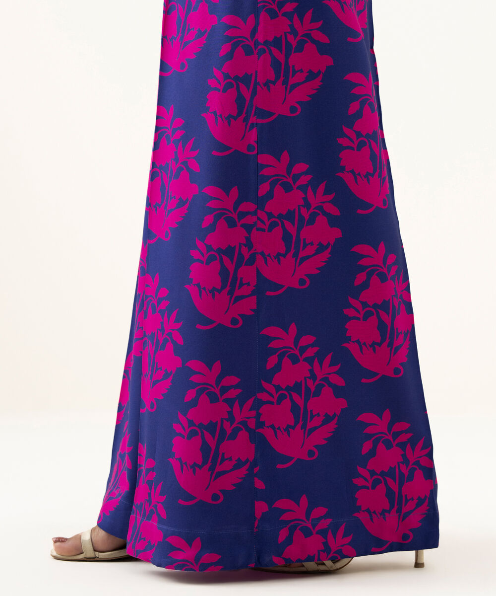 Women's RTW Linen Purple Printed Flared Pants