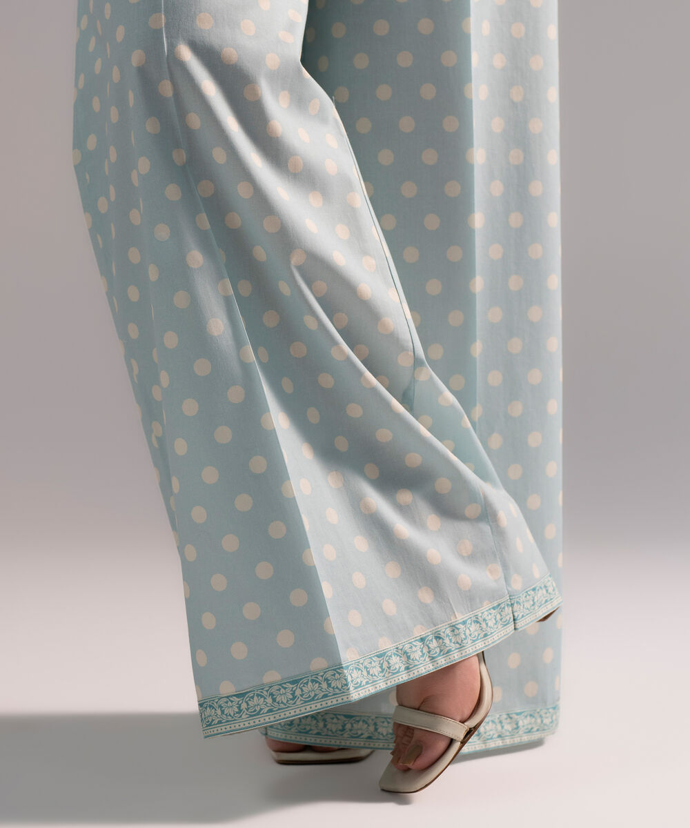 Women's RTW Cambric Printed Light Blue Flared Pants