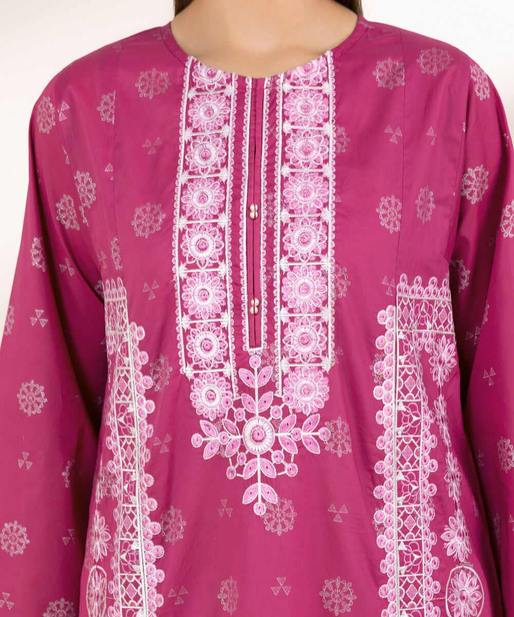 Women's RTW Lawn Pink Embroidered A-Line Shirt