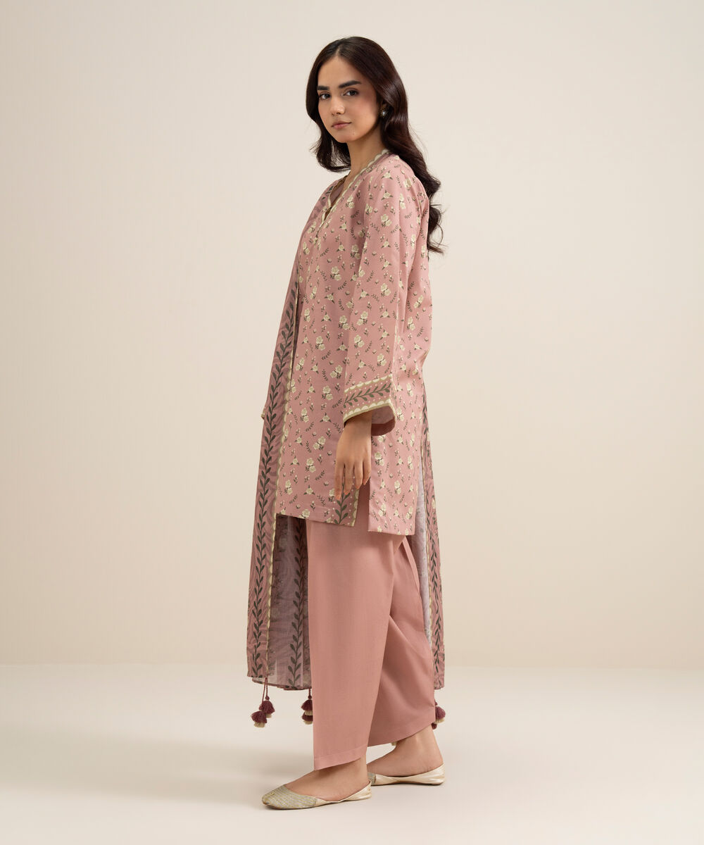Women's Unstitched Lawn Printed Tea Pink 3 Piece Suit