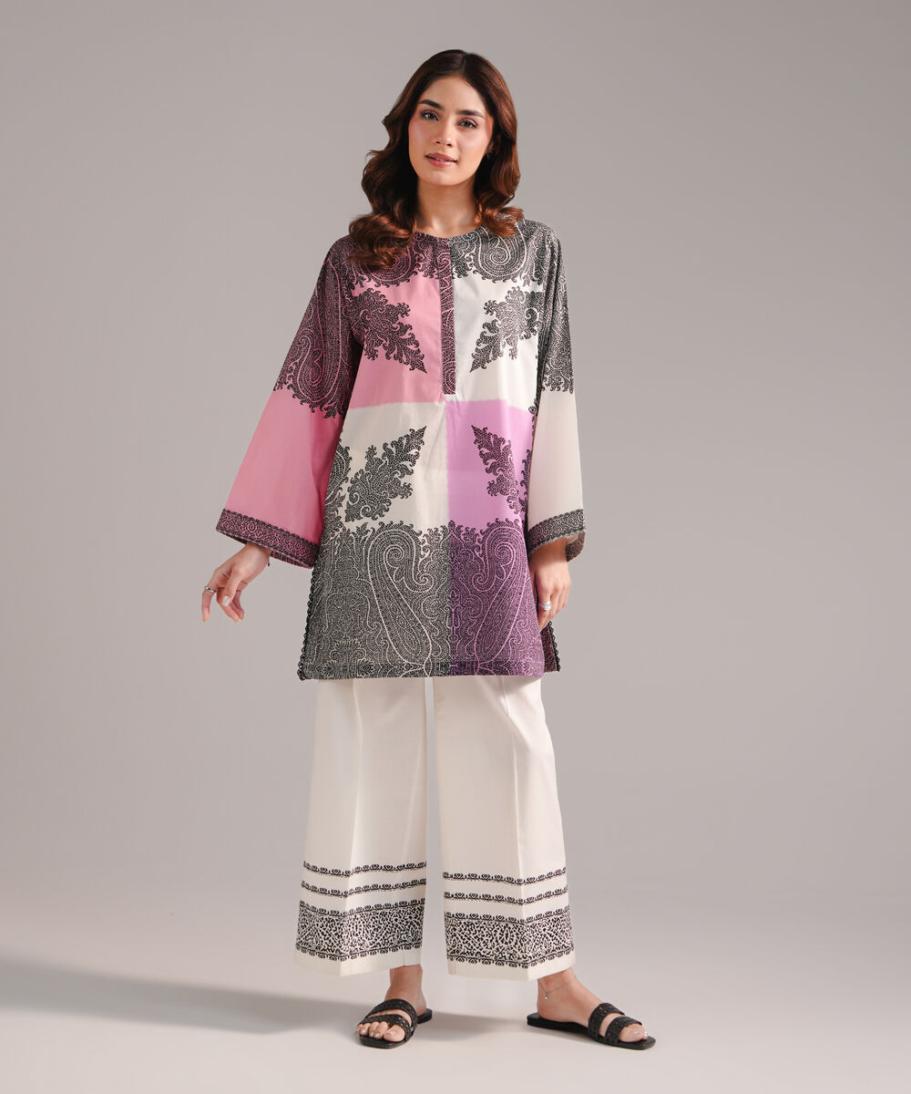 Women's RTW Lawn Printed Beige Straight Shirt