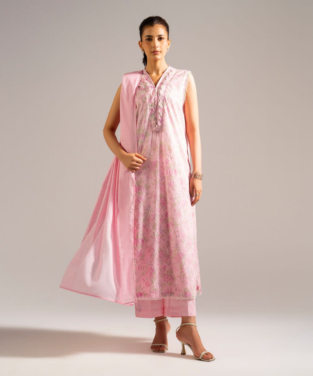 Textured Voile Solid Pink Dupatta