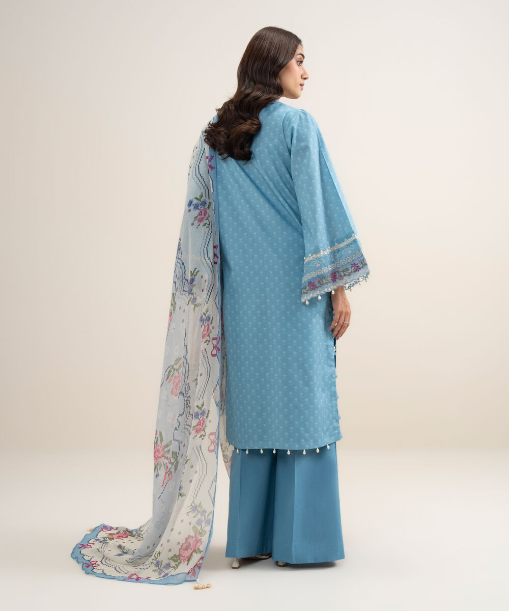 Women's Unstitched Lawn Embroidered Ice Blue 3 Piece Suit