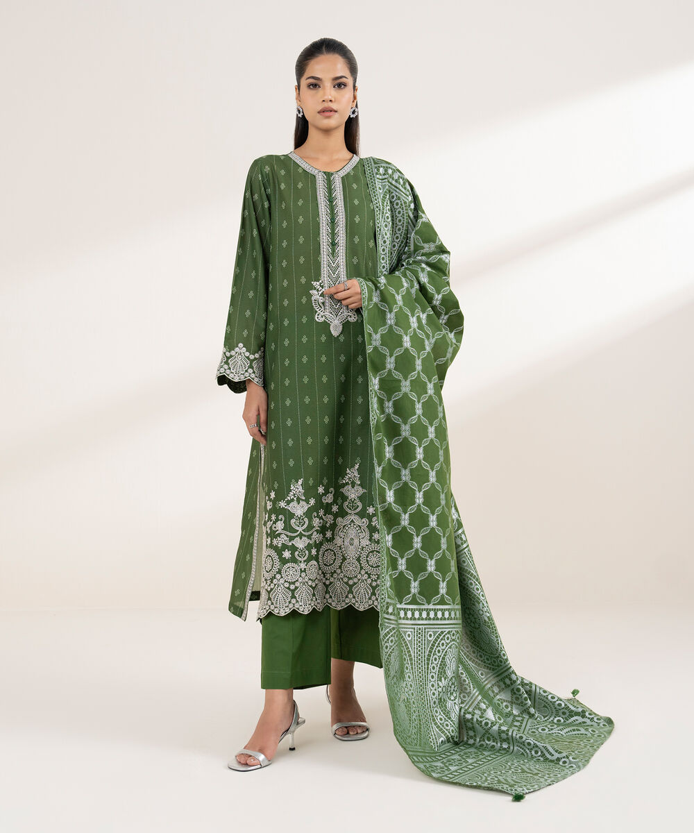 Women's RTW Lawn Green Embroidered A-Line Shirt
