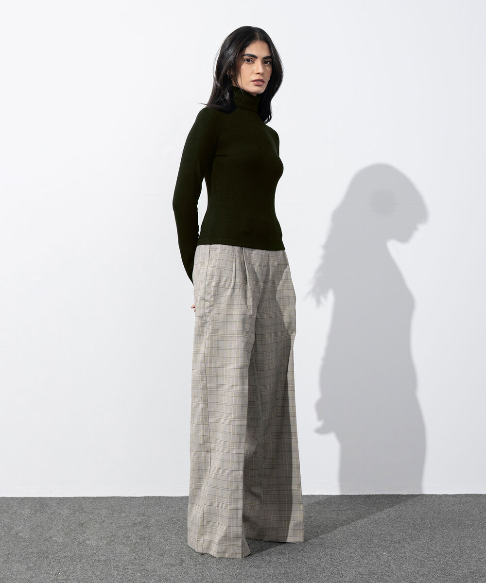 Women's Western Wear Olive Green Turtle Neck Ribbed Top