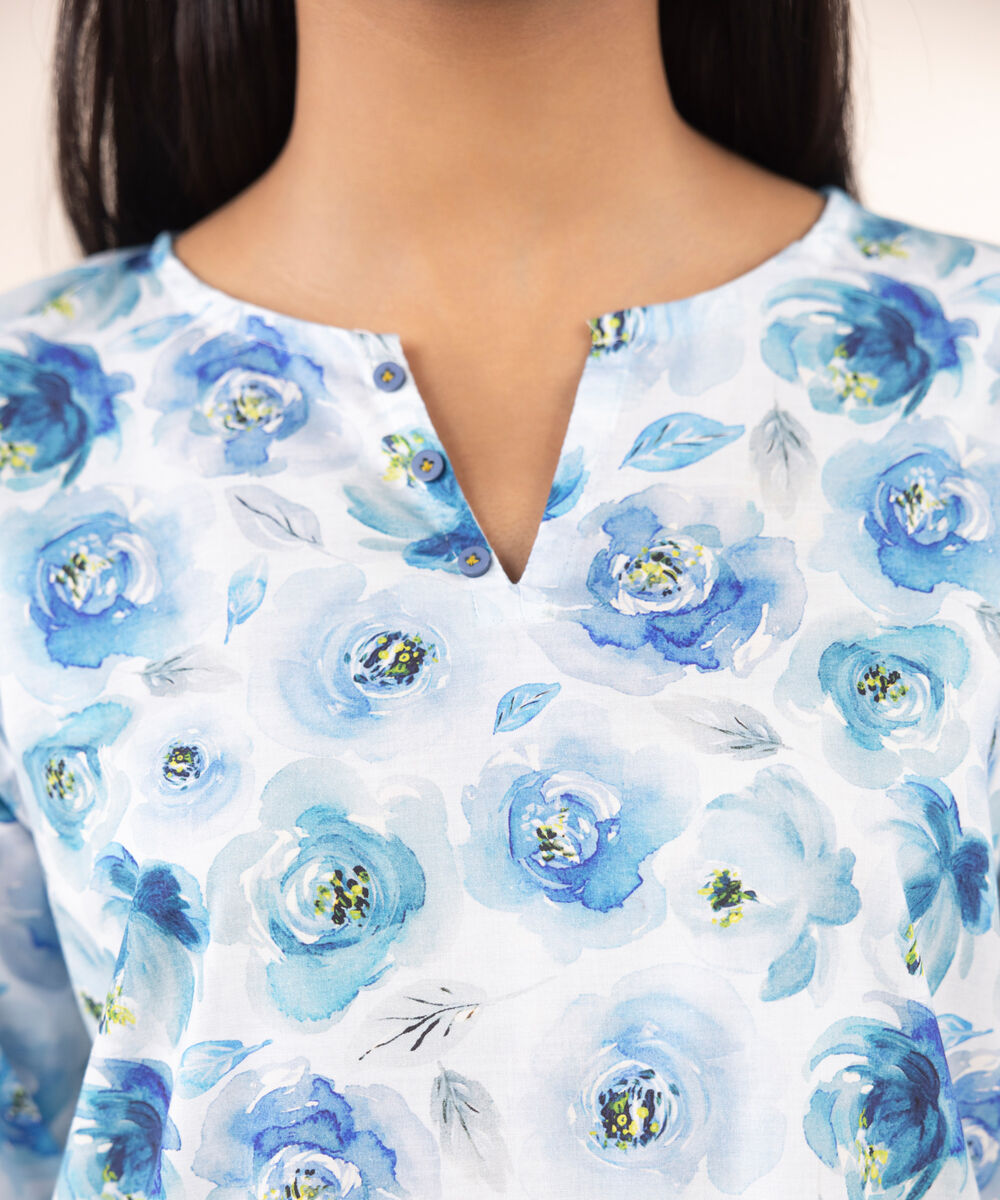 Women's RTW Lycra Blue Printed A-Line Shirt