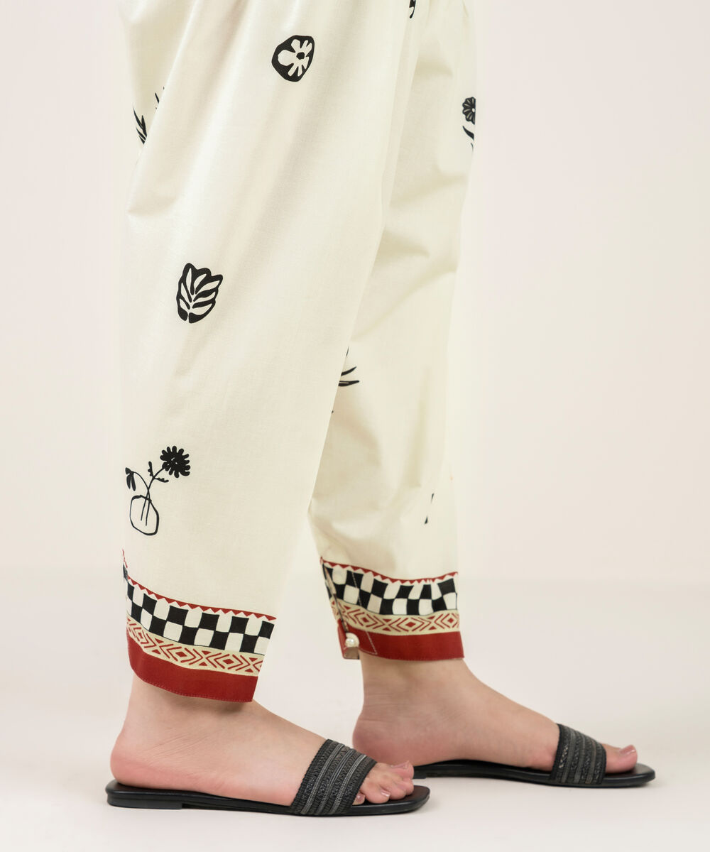 Women's RTW Cambric Printed Off White Shalwar
