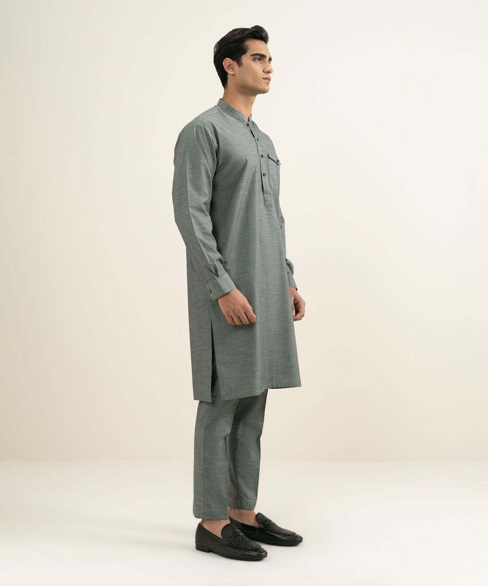 Men's sage Yarn Dyed Cotton Kurta Trouser