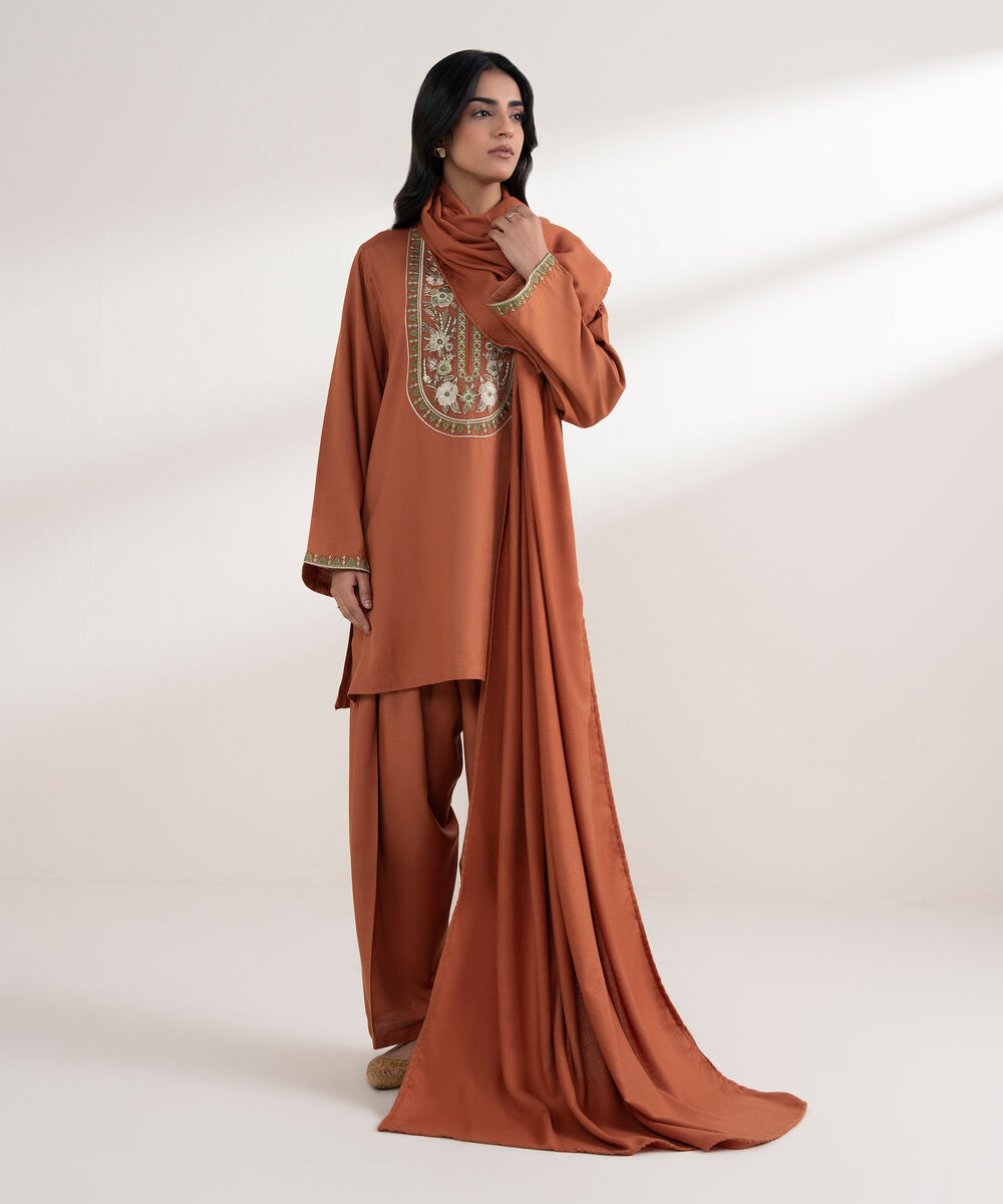Dobby Solid Rust Dupatta