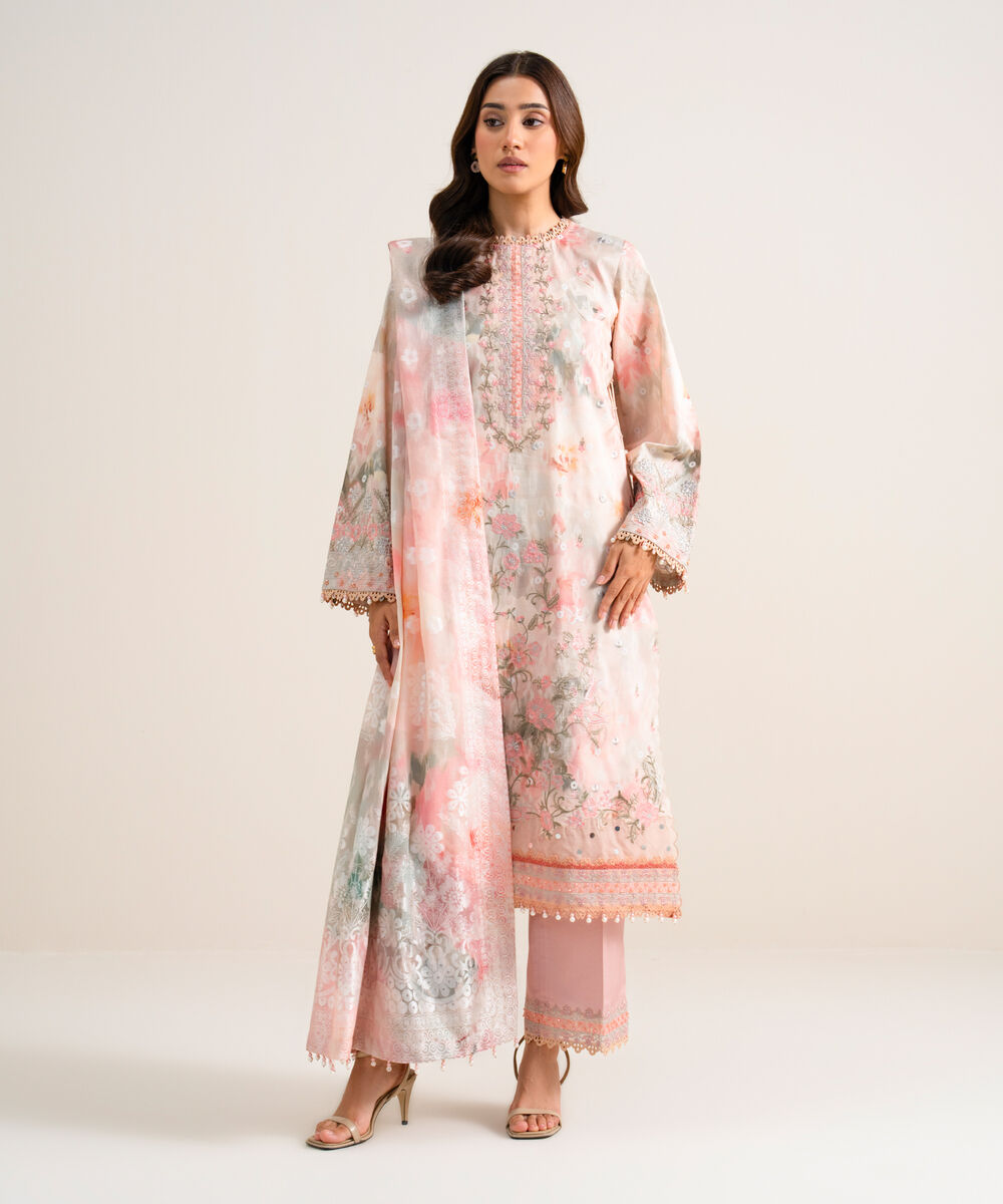 Women's Unstitched Embroidered Lawn Multi 3 Piece Suit