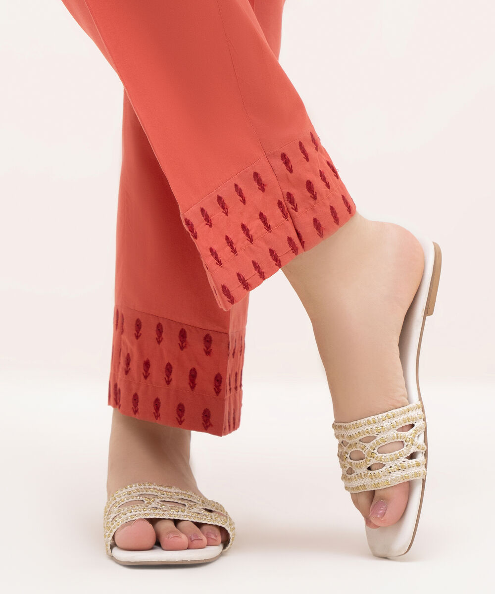 Women's RTW Cambric Coral Embroidered Straight Pants
