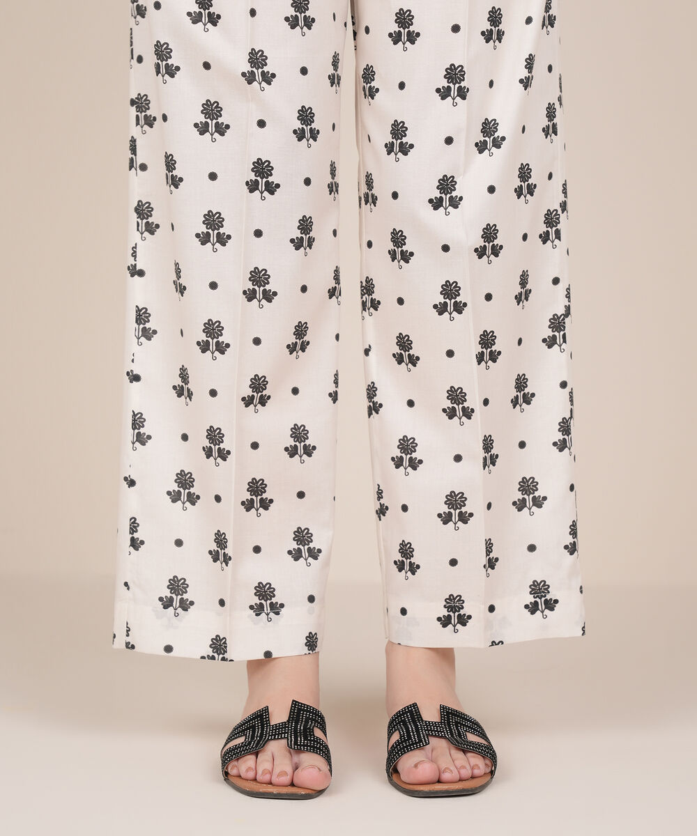 Women's RTW Cotton Viscose White Printed Straight Pants
