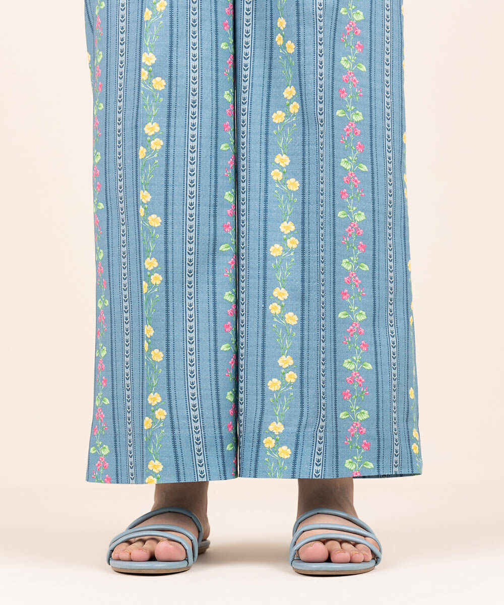 Woman - Blue Printed Cotton Culottes