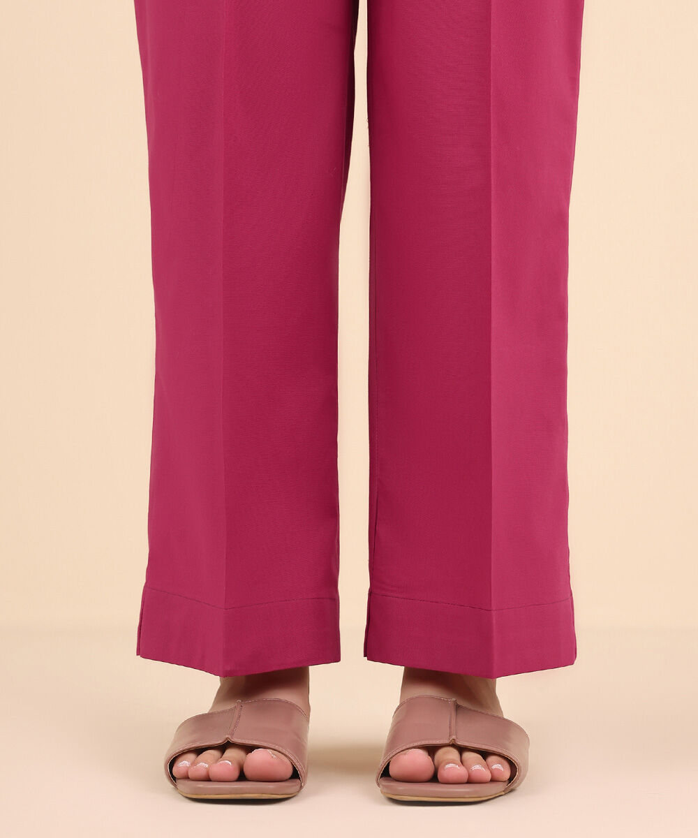 Women's Pret Cambric Pink Solid Straight Pants