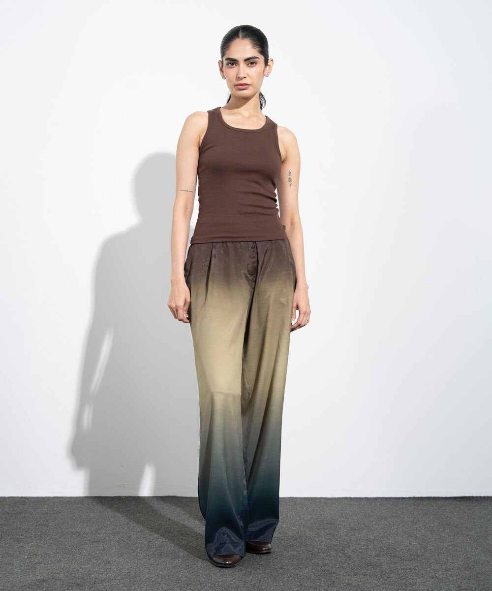 Women's Western Multi Ombre Print Wide Leg Trousers