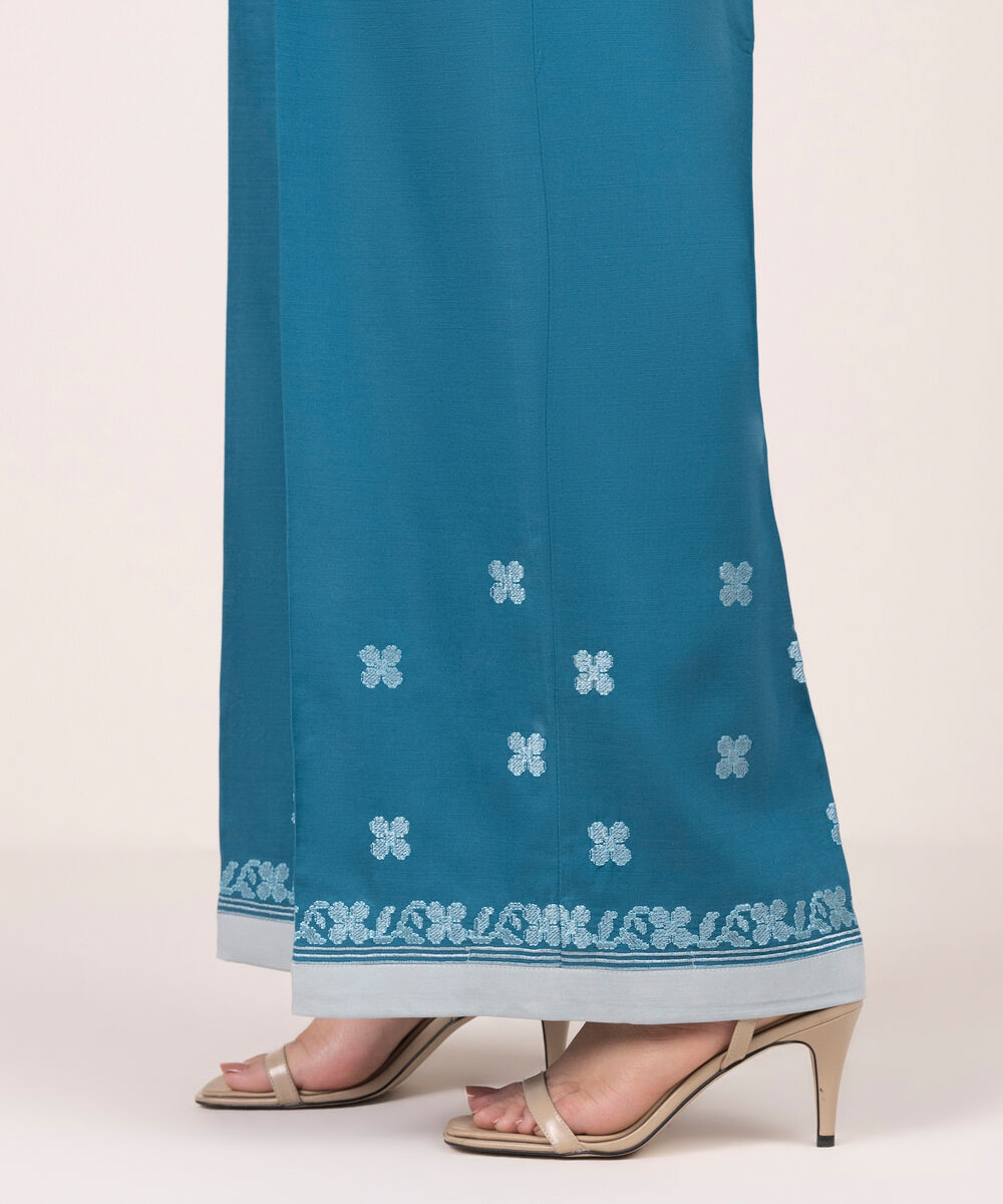 Women's RTW Cotton Viscose Embroidered Blue Culottes